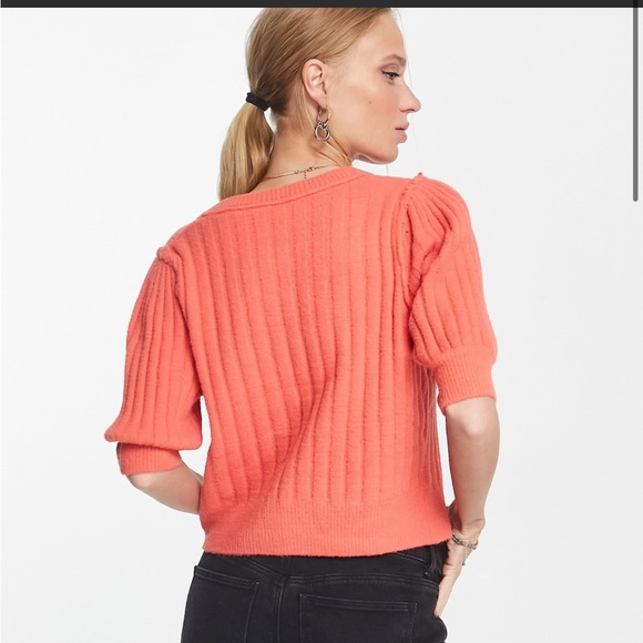 Free People Sloane ribbed cardigan in coral - Picture 4 of 9